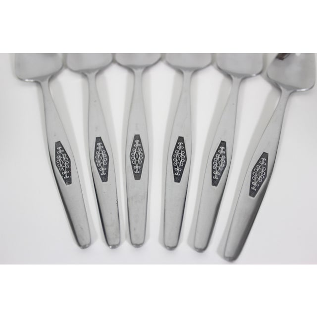 1960’s Vintage Stainless Steel Ice Cream Forks Set of Six Spork, Dessert Buffet Spoon Fork Knife Splayd For Sale - Image 6 of 11