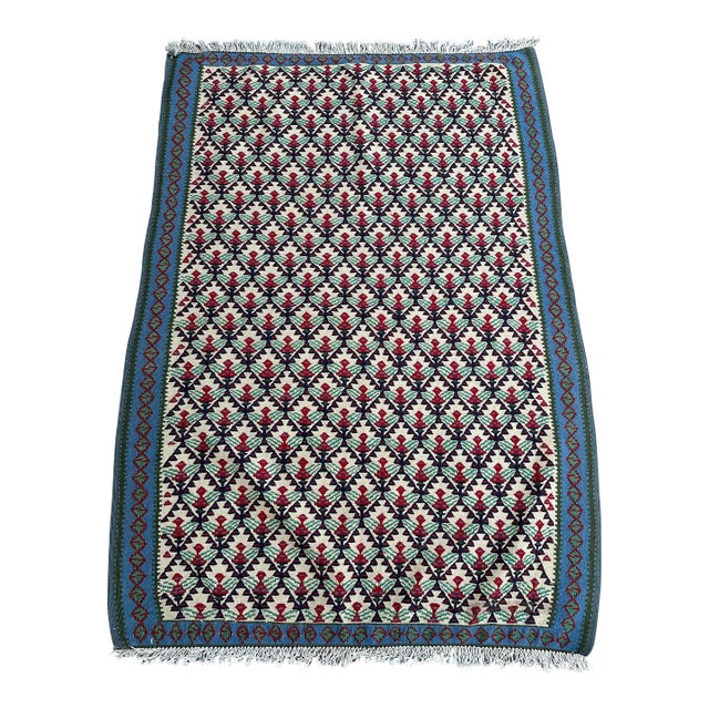 Vintage Flat Weave Tribal Senneh Kilim For Sale