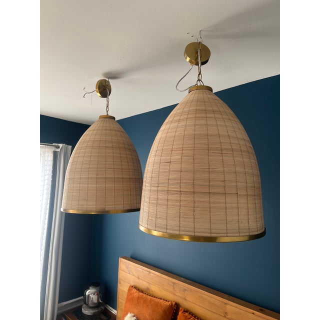 Monumental Vintage Rattan & Brass Pendant Chandelier — Sculptural Organic Modern Form, 25” For Sale - Image 15 of 18