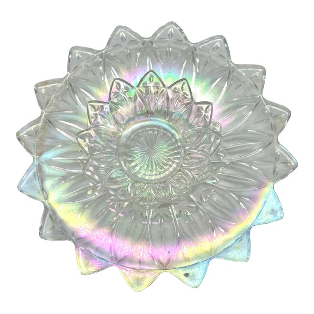 Vintage 1960s Federal Glass Iridescent Chip and Dip Bowl Set For Sale