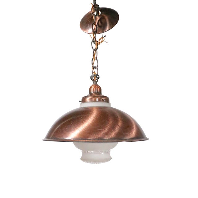 American Mid 20th Century Kitchen Chandelier Copper Finish With Glass Shade by the Progressive Mfg.Co. For Sale - Image 3 of 14