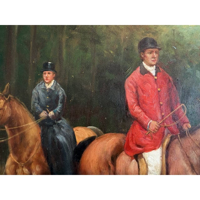 Oil Painting English Fox Hunt Horses Hounds Hunting Scene Landscape Art For Sale - Image 4 of 10