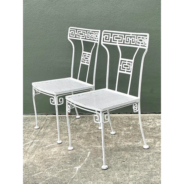 Mid 20th Century Vintage Salterini Greek Key Wrought Iron Dining Chairs - A Pair For Sale - Image 5 of 12