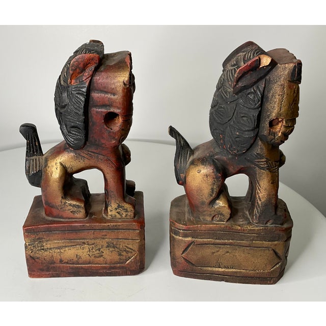 Mid 20th Century Primitive Carved Wood Foo Dogs - A Pair For Sale - Image 12 of 12