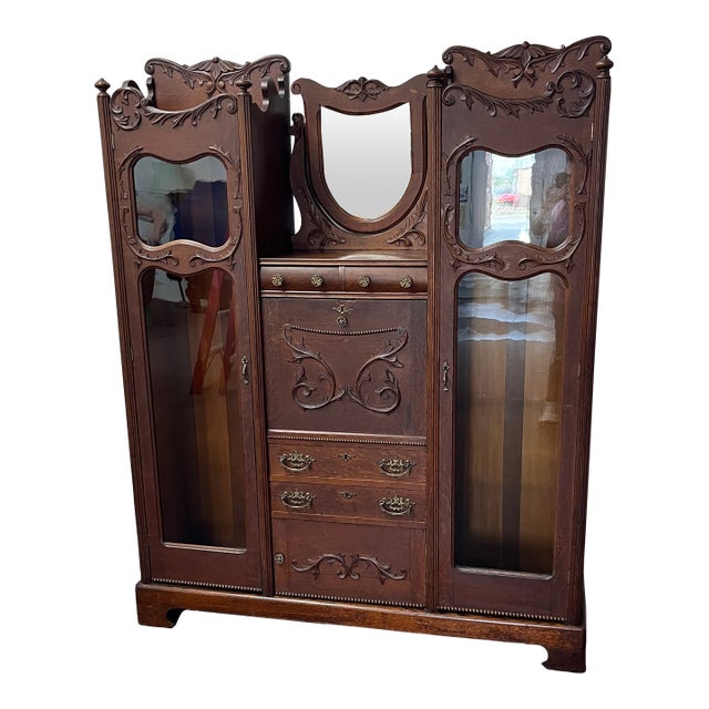 Oak Victorian Side by Side Bookcase/ Desk For Sale