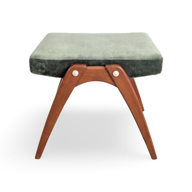 Olive Vintage Ottoman in Teak and Fabric For Sale - Image 8 of 8