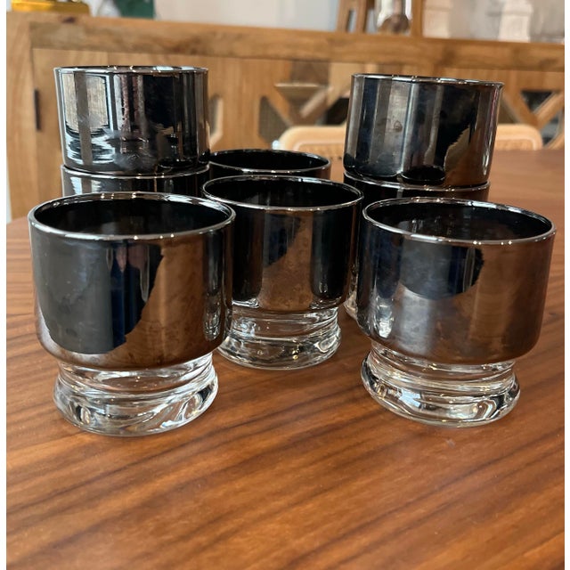 Glass 1960s MCM Dorothy Thorpe Style Chrome Fade Cocktail Glasses-Set of 8 For Sale - Image 7 of 8