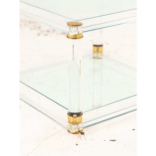 Plastic Lucite, Glass, and Brass Cocktail Table, 1970s For Sale - Image 7 of 8