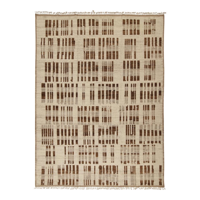 Rug & Kilim’s Modern Rug with Beige-brown Geometric Patterns - 12x15 For Sale