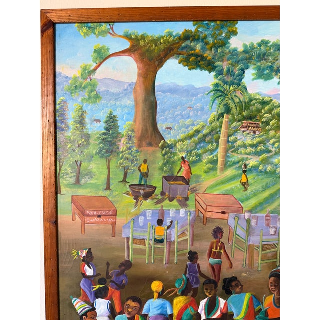 Wood Large 1980s Vintage Haitian Folk Art Oil Painting by Edgar Brierre For Sale - Image 7 of 12