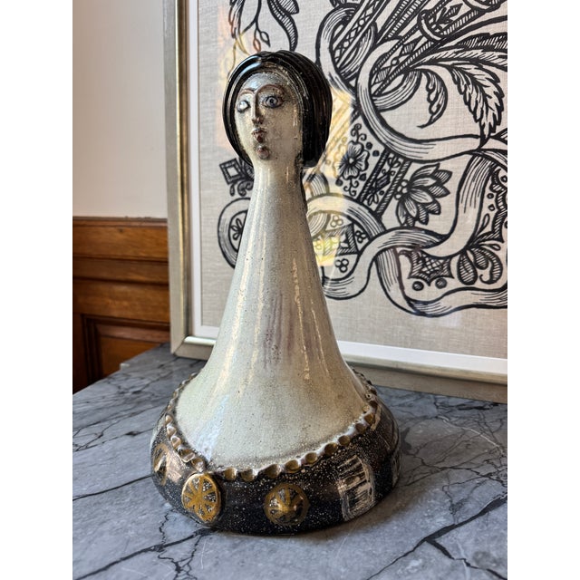 Striking mid-century sculpture of a woman by Alfarez Pottery in Spain, likely 1960's. Hand thrown, sculpted and...