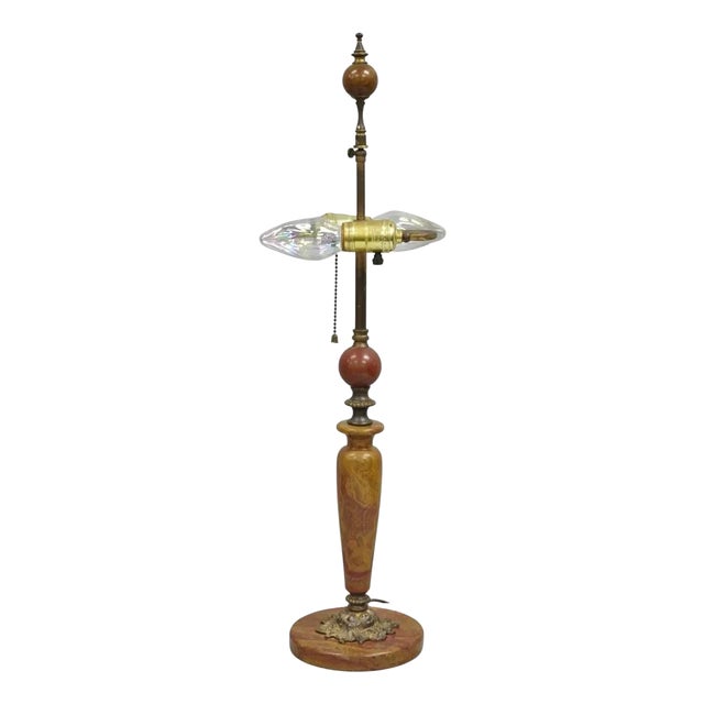 Antique Victorian Red Marble Column Parlor Table Lamp With Bronze Mounts For Sale