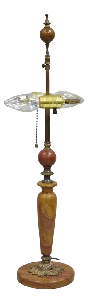 Antique Victorian Red Marble Column Parlor Table Lamp With Bronze Mounts