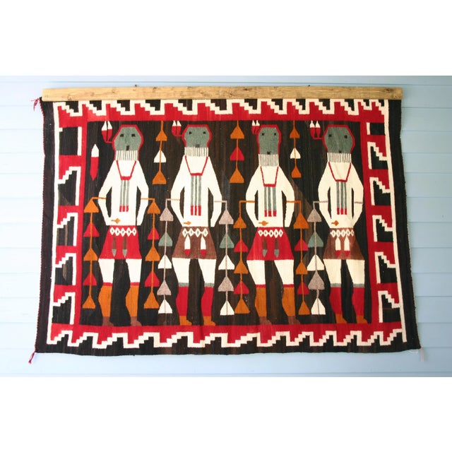 1930s Navajo Textile Rug "Night Chant" Blue Masked Dancers For Sale - Image 10 of 10
