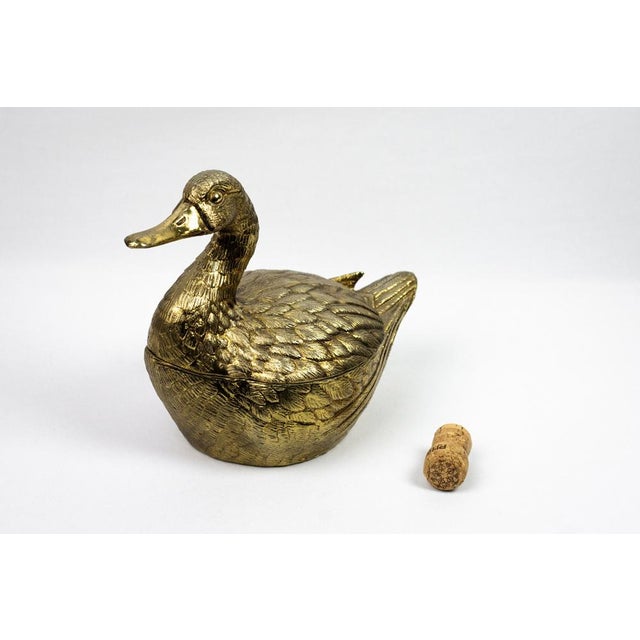Hollywood Regency Gilt Metal Duck-Shaped Ice Bucket with Hinged Lid and White Lacquered Compartment by Mauro Manetti, 1970s For Sale - Image 10 of 18