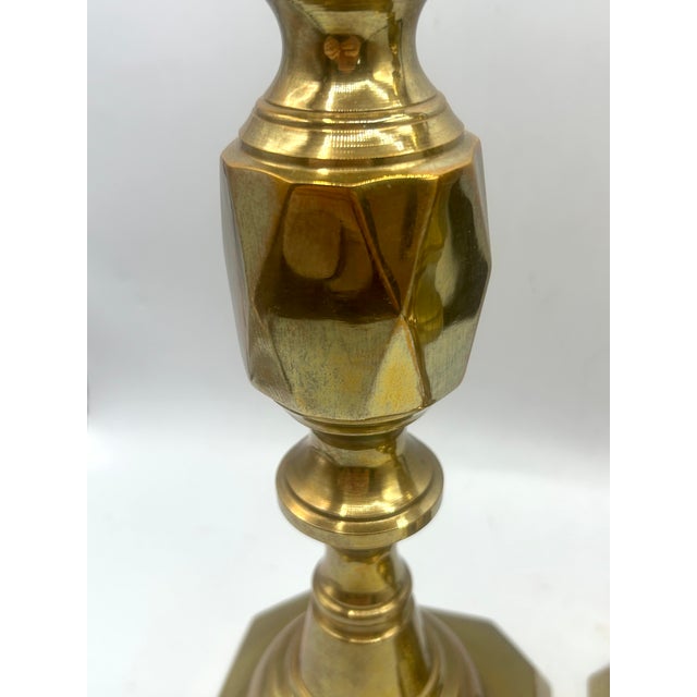 Antique English Brass "Ace of Diamonds" Diamond Jubilee Candlesticks, Pair, C. 1887 For Sale - Image 11 of 12