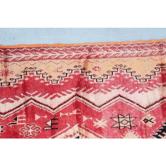 Vintage Moroccan Berber Rug in Saffron, Coral and Black, 71 X 145 In, 1960s For Sale - Image 9 of 12
