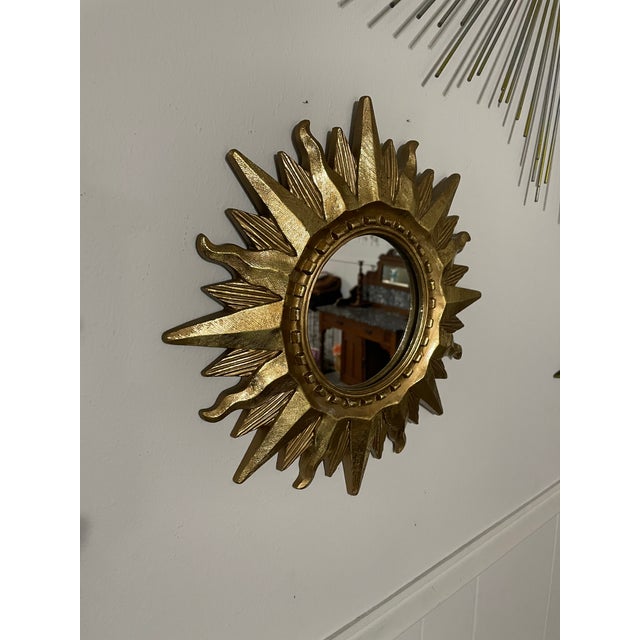 Vintage Bright Gold 13" Sunburst Wall Accent Mirror For Sale - Image 16 of 17