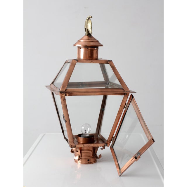 Vintage Copper Lantern Light Fixture With Brass Eagle Finial For Sale - Image 15 of 18