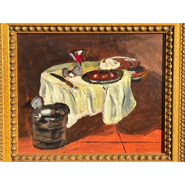 Mid 20th C. Original Oil on Board - a lovely still life cocktail table from Silver's Art Shop - Brooklyn Brooklyn, New...
