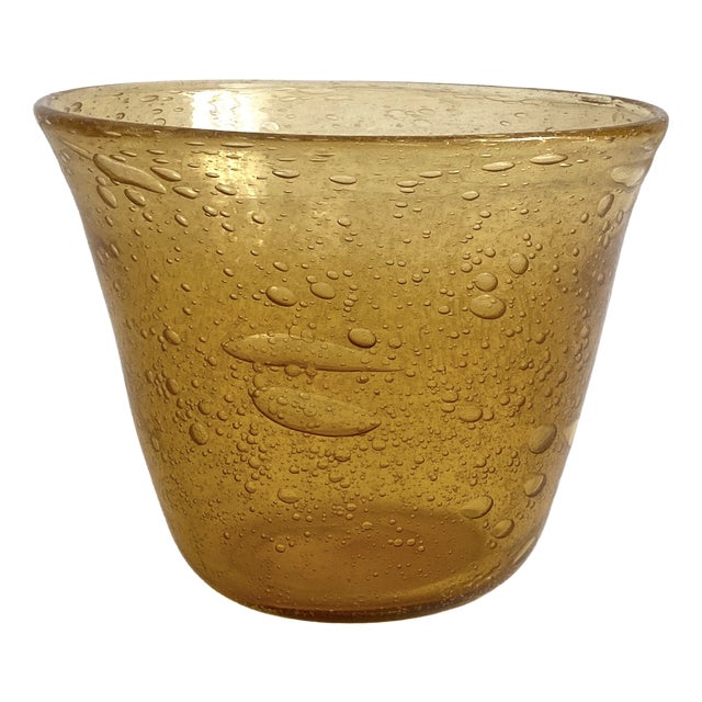 Champagne Bucket in Ochre-Colored Blown Glass from Biot Glassworks, 1970s For Sale