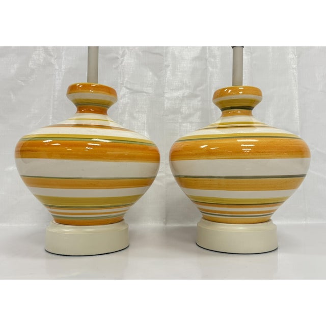 A Pair of Vintage 1960s Striped Ceramic Table Lamps by Remains Lighting For Sale - Image 10 of 18