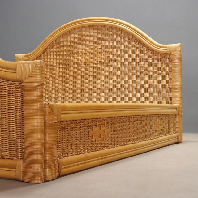 Wood Wicker and Bamboo Bed, 1980s For Sale - Image 7 of 9