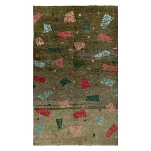 1960s Vintage Art Deco Rug in Green, Pink and Blue Geometric Pattern For Sale In New York - Image 6 of 6