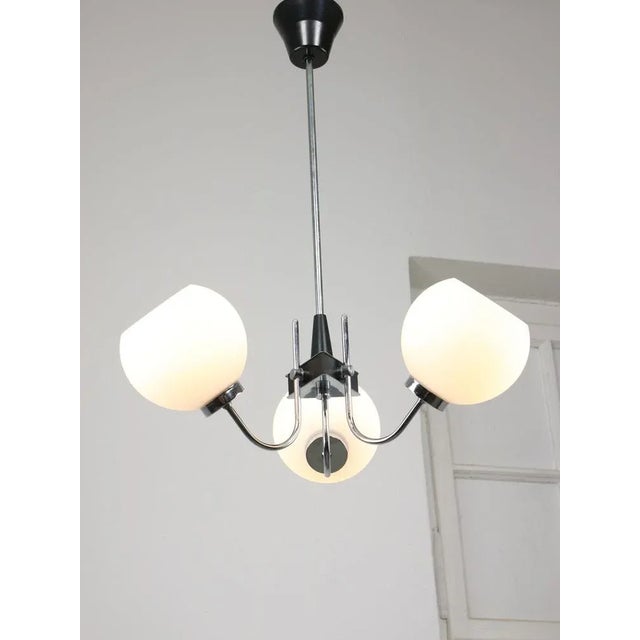 Italian Chrome and Opaline Chandelier, 1970s For Sale - Image 3 of 11