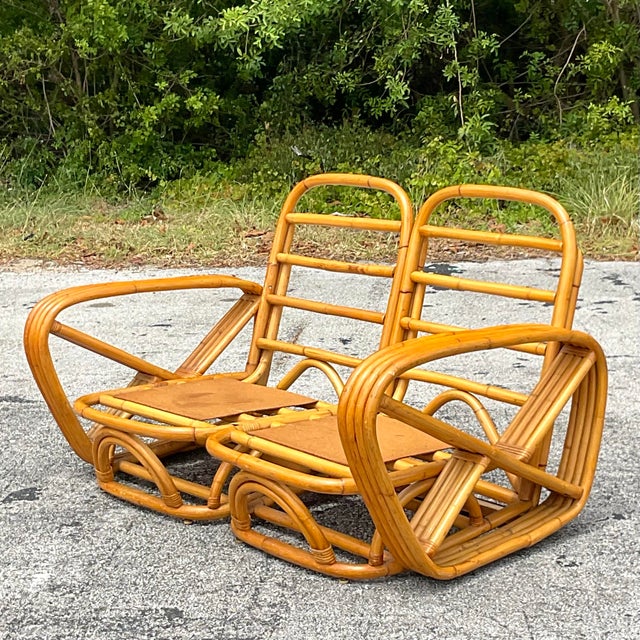 Khaki Vintage Coastal Four Strand Bent Rattan Loveseat After Frankl For Sale - Image 8 of 9