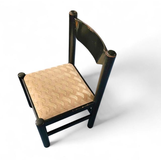 Dining Table and Chairs in Black Painted Wood by Vico Magistretti, Italy, 1970s, Set of 7 For Sale - Image 3 of 18