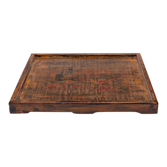 Chinese Painted Peony Garden Tray, C. 1950 For Sale