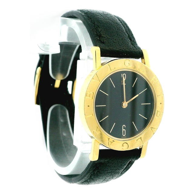 Vintage Bvlgari A5011 18k Gold Black Dial Watch, Circa 1990 For Sale