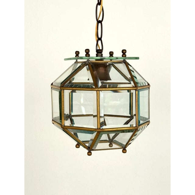 1960s Italian Brass and Cut Glass Pendant Lamp, 1960s For Sale - Image 5 of 14