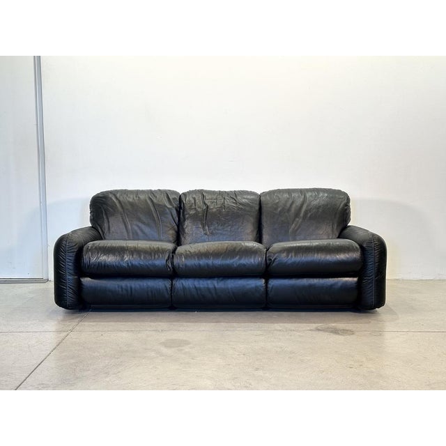 Piumotto Sofa in Black Leather by Arrigo Arrigoni for Busnelli, 1970s For Sale - Image 4 of 18