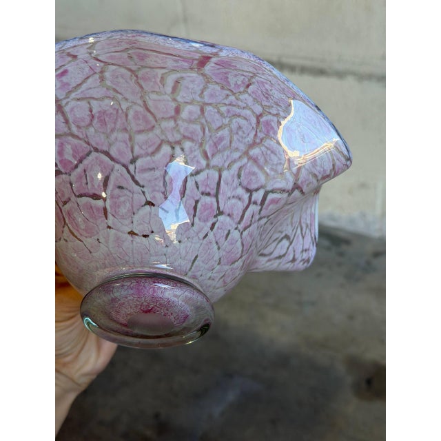 Glass Ruffled Art Glass Centerpiece Bowl Pink and White Mottled Murano Style 1970s For Sale - Image 7 of 10