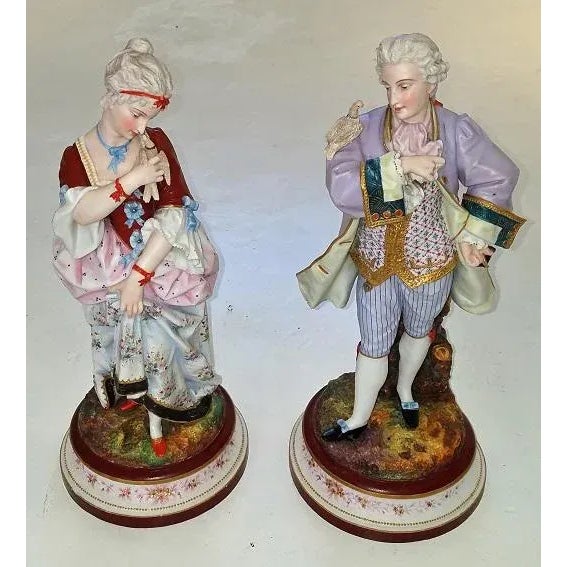 Tan Pair of 19c French Limoges Monvoisin Porcelain Figurines- a Pair For Sale - Image 8 of 13