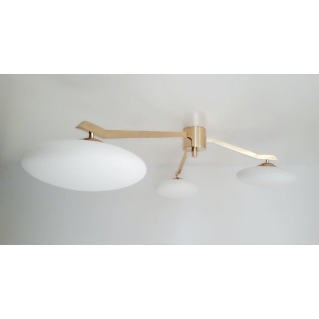 Mid-Century Modern Trio Angolo Polished Brass Matte White Glass Flush Mount by Fabio LTD For Sale - Image 3 of 7