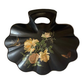 Antique Japanese Papier Maché Black Lacquer Shell Dish For Sale