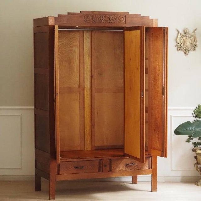 Art Nouveau Oak Wardrobe with Mirror, 1920s For Sale - Image 17 of 18