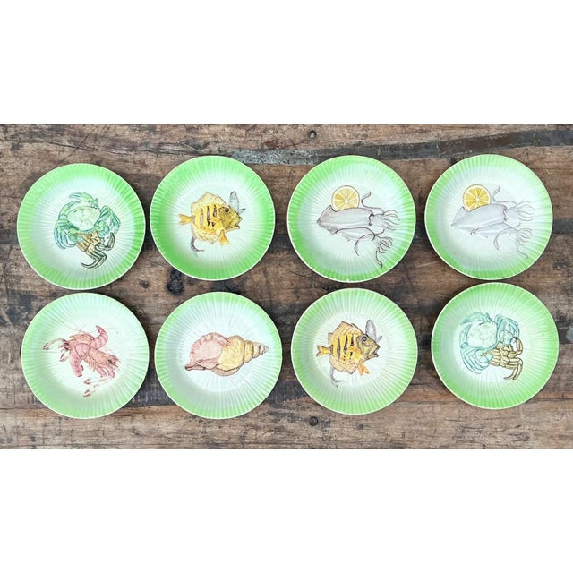Vintage Italian Hand-Painted Ceramic Seafood Plates - Set of 8 For Sale - Image 4 of 13