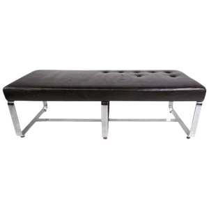 Vintage Modern Leather Bench With Chrome Frame