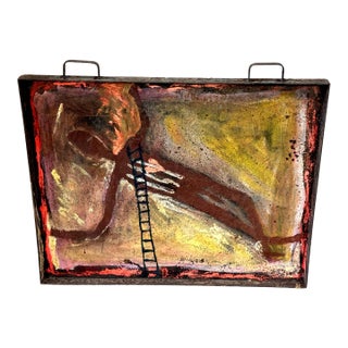 Purvis Young “Burning Man” Monumental Outsider Painting on Found Steel Tray For Sale