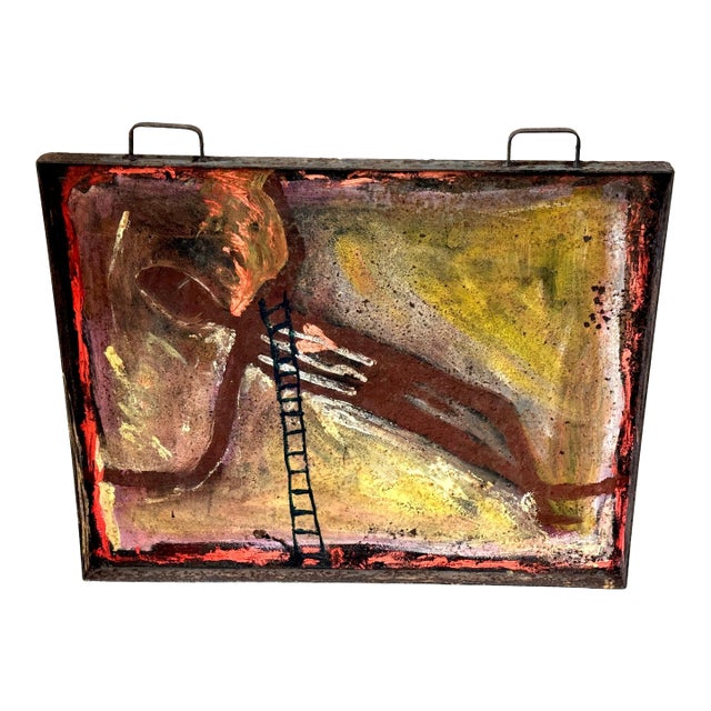 Purvis Young “Burning Man” Monumental Outsider Painting on Found Steel Tray For Sale