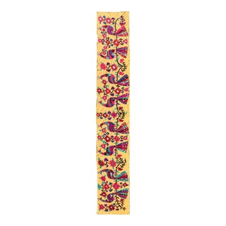 Antique Uzbekistan Suzani Runner With Colorful Peacock and Botanical Design For Sale