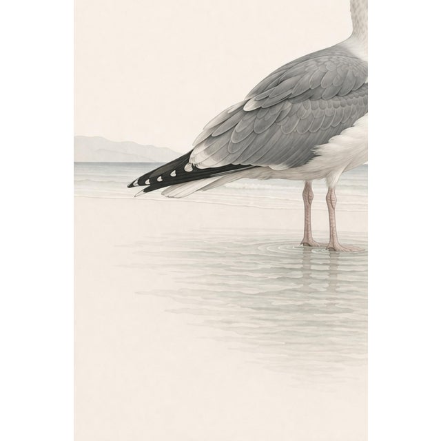 Black Coastal Seagull Study, Neutral Bird Wall Art Print, 24″ × 36″ Reproduction For Sale - Image 8 of 10