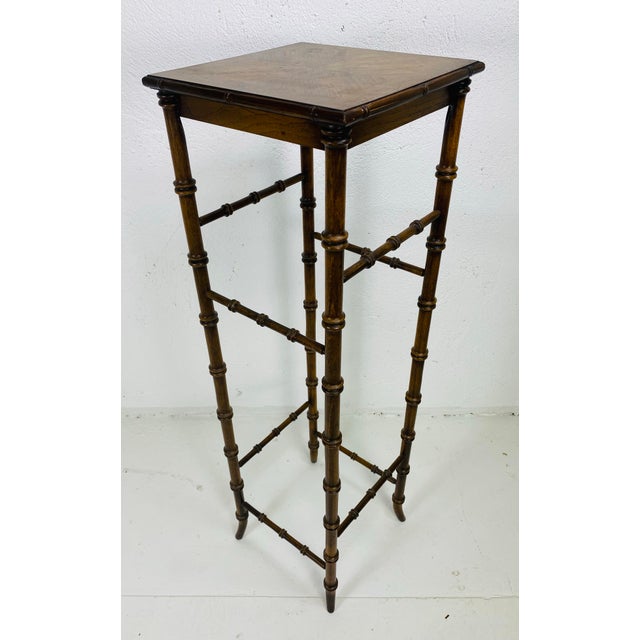 Brown Mid-Century Vintage Lane Furniture Co. Faux Bamboo Pedestal For Sale - Image 8 of 8
