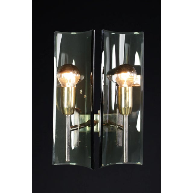 Sconces in Brass and Curved Glass, Italy, 1950s, Set of 6 For Sale - Image 10 of 11