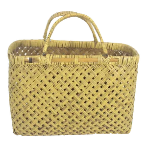 Mid 20th Century Vintage Split Bamboo Basket With Handles