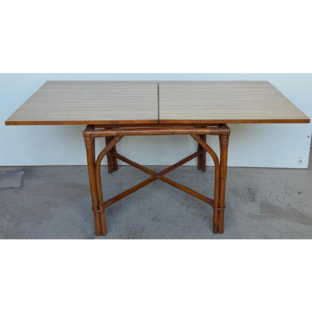 Hollywood Regency Ficks Reed Expandable Bamboo Game & Dining Table with 4 Matching Chairs, C. 1960 For Sale - Image 3 of 18